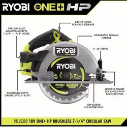 RYOBI ONE+ HP Brushless 7-1/4” Circular Saw + High-Performance 4.0Ah Battery! 🔥