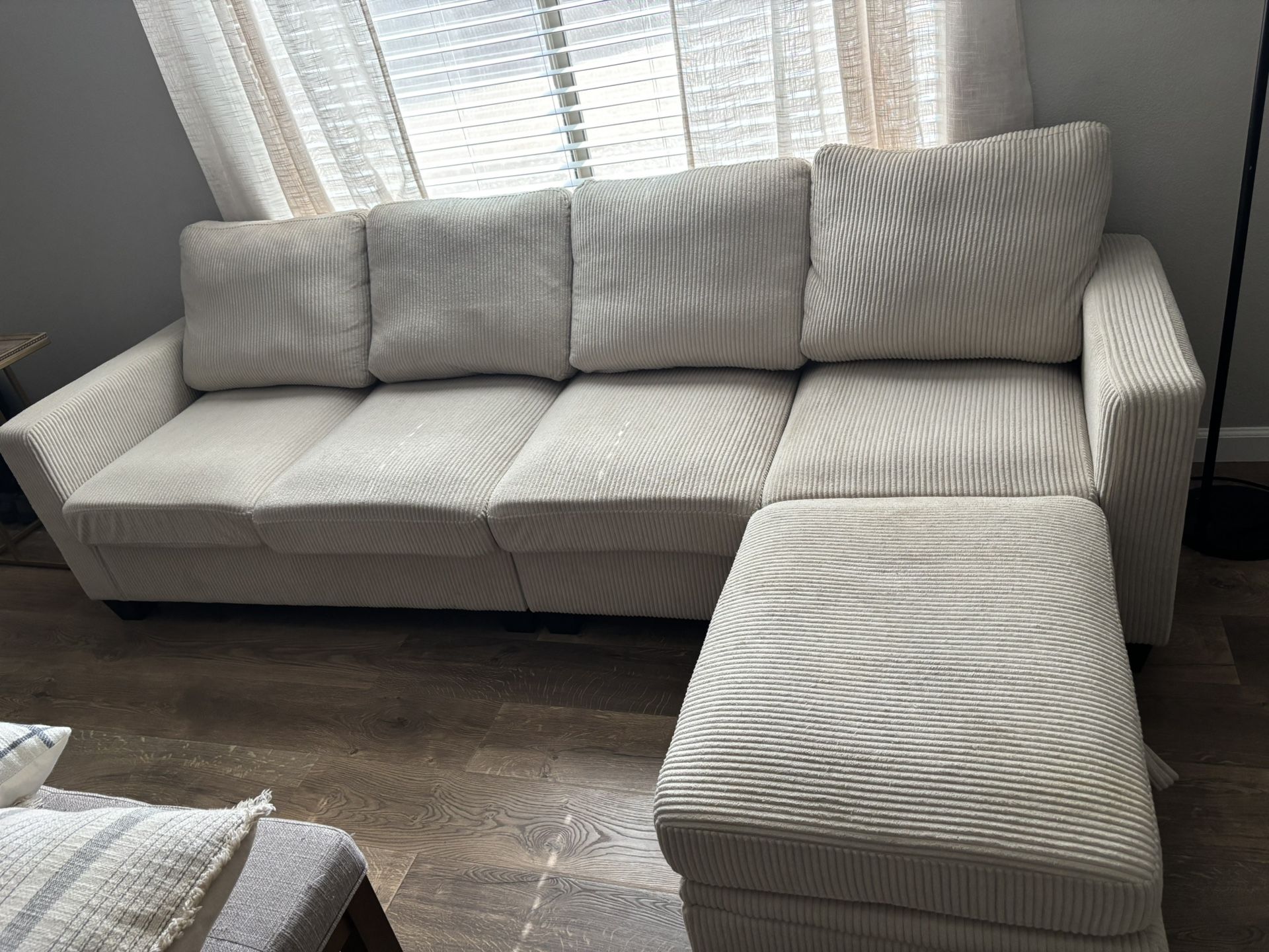 Beige/off-white Fabric Couch And Ottoman
