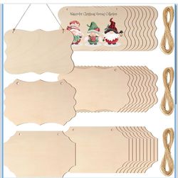 New 30 Pcs Unfinished Wood Sign Blanks, Wooden Hanging Craft Plaques 3 Shapes with Holes, For Painting Writing Engraving, Party Door Signs Decor, 9 X