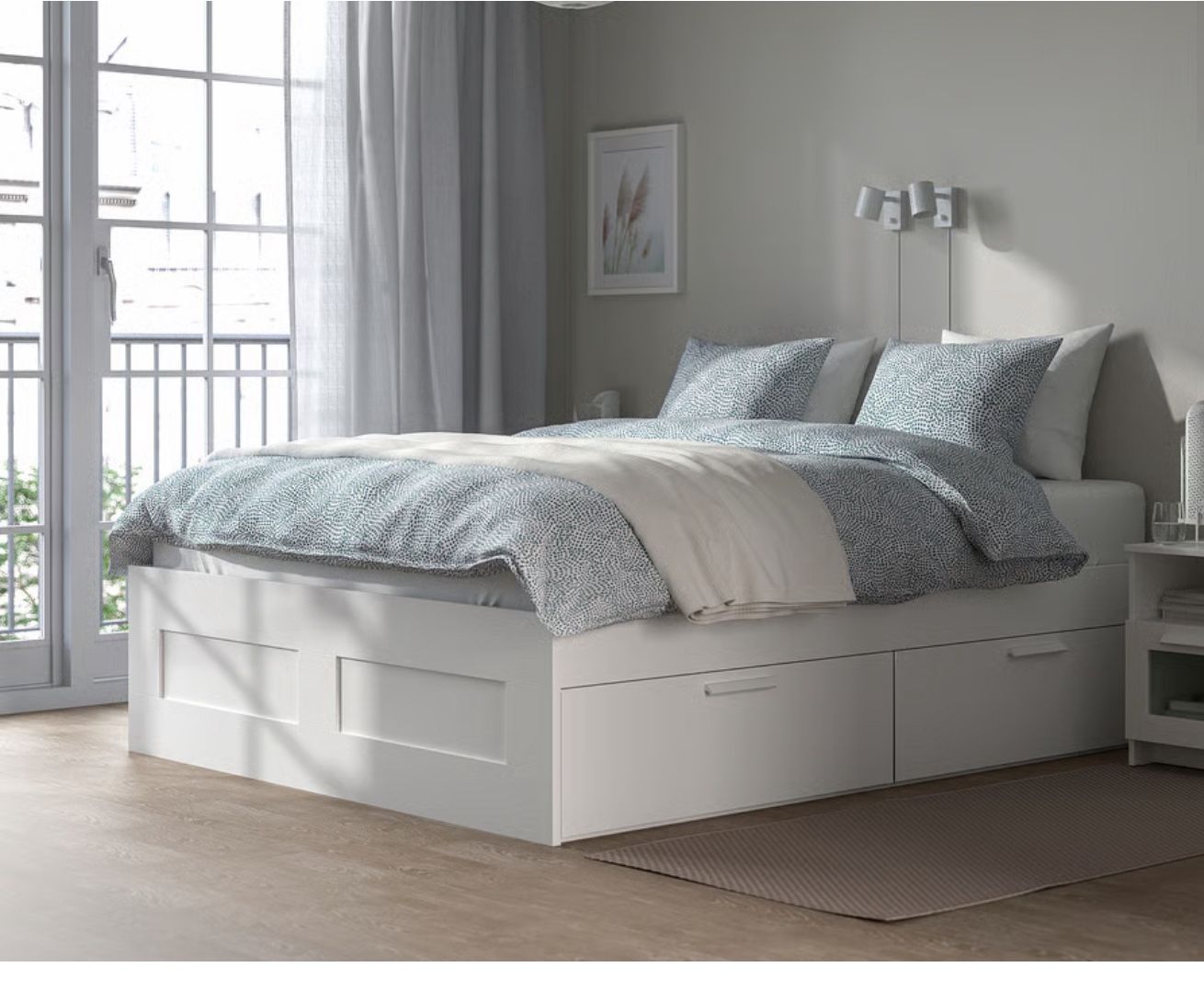 IKEA BRIMNES Full Bed Frame with Storage +full matress– White