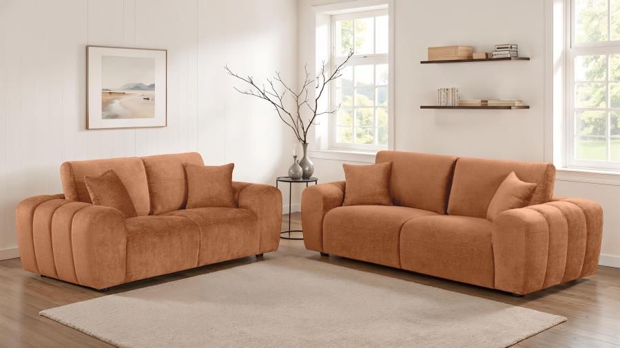 Sofa and Loveseat BURNETT Burnt Orange Chenille fabric, New Especial price