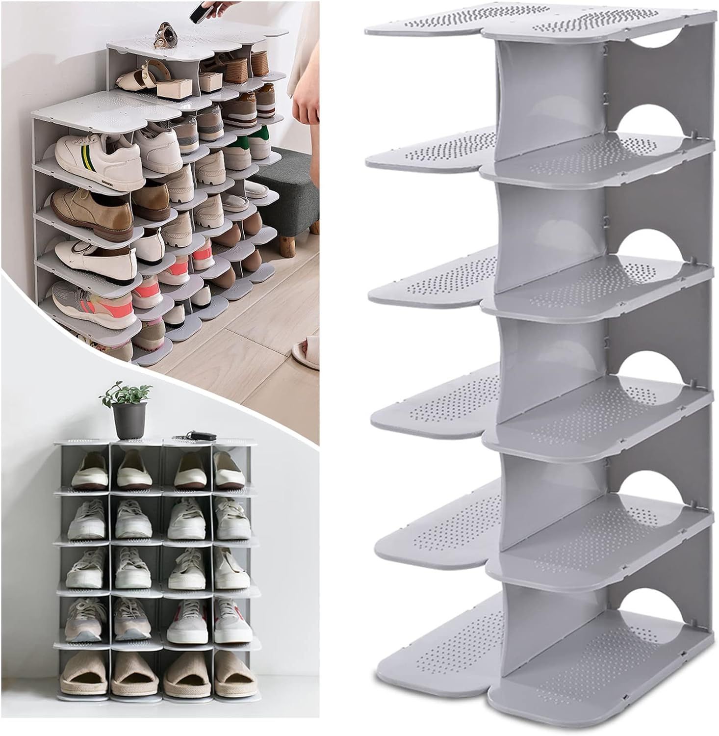 Shoe Slots Organizer, Adjustable Rack,Better Stability Shoe Stacker,Space Saver,Pack of 12,Grey