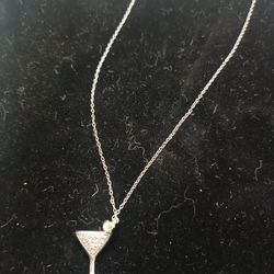 Sterling Silver, Diamonds And Peridot Martini Necklace 