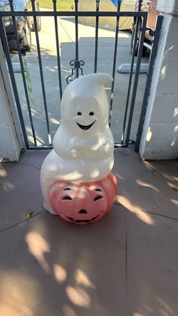 Vintage Halloween Ghost on Pumpkin Blow Mold
