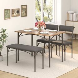 [Brand New in a Box] Dining Table Set For 4, Kitchen Table With Bench And 2 Chairs With Backrest