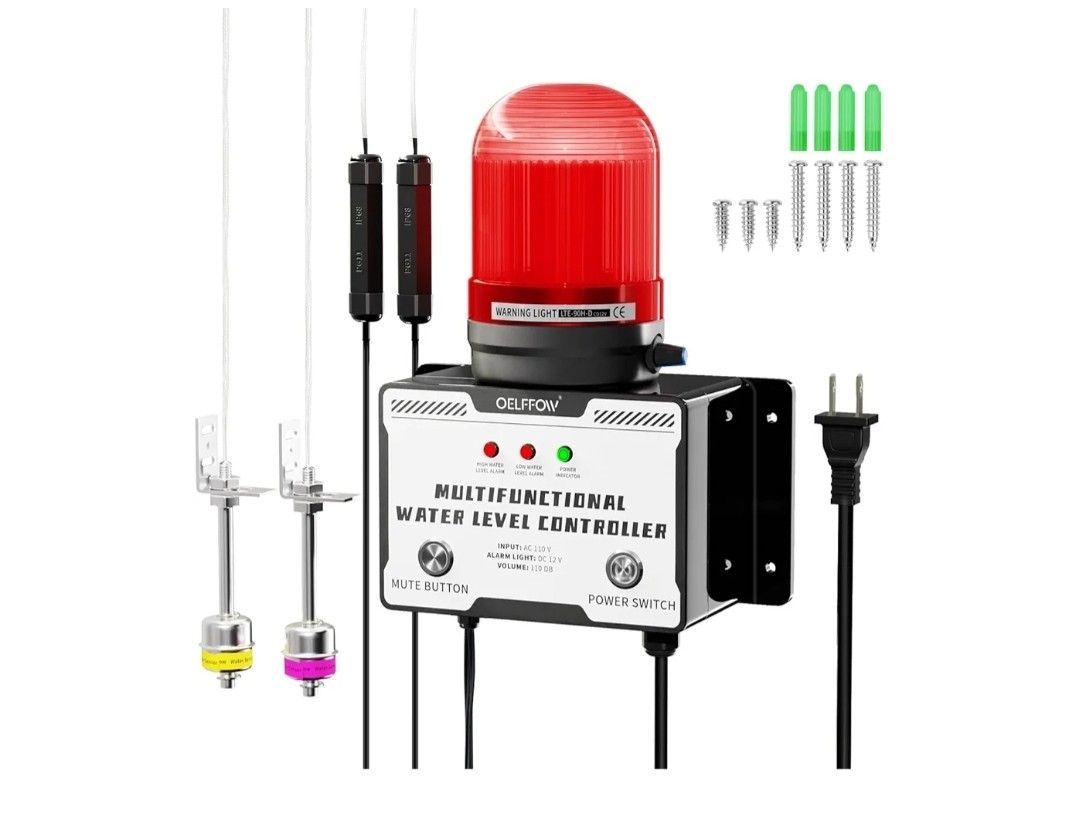 9470: 110 VAC High/Low Water Level Sensor Detector Alarm, Water Level Monitor with 110dB Sound & Light Sump Pump Alarm, Water Overflow/Level Warning S