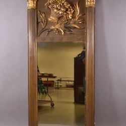 19th C. Carved Wood & Gesso Trumeau Mirror