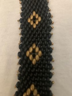 Black and Gold tone Beaded Cuff Bracelet