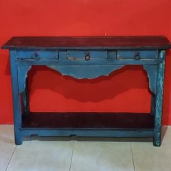 Rustic sofá table w/ 3 drawers in blue