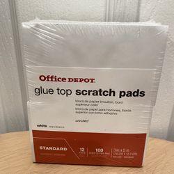 Pack of 12 Office Depot glue top scratch pads, 3”x5”