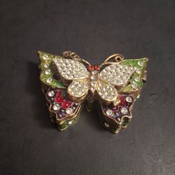 Premier Designs Jeweled Butterfly Mini Trinket Or Pill Box 3"x2"x1"H