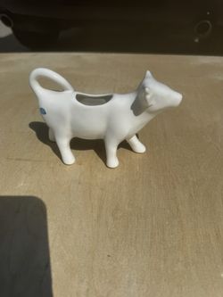 White Ceramic Cow Creamer Pitcher 7" Long X 4.5" High
