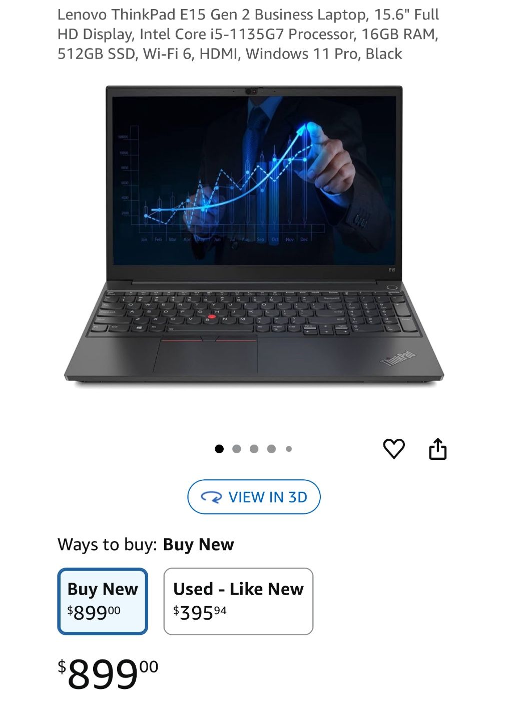 Lenovo ThinkPad E15 Gen 2 Business Laptop, 15.6" Full HD Display, Intel Core i5-1135G7 Processor, 16