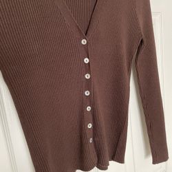 Brand New! Cardigan Sweater Ribbed Brown Petite S Small 