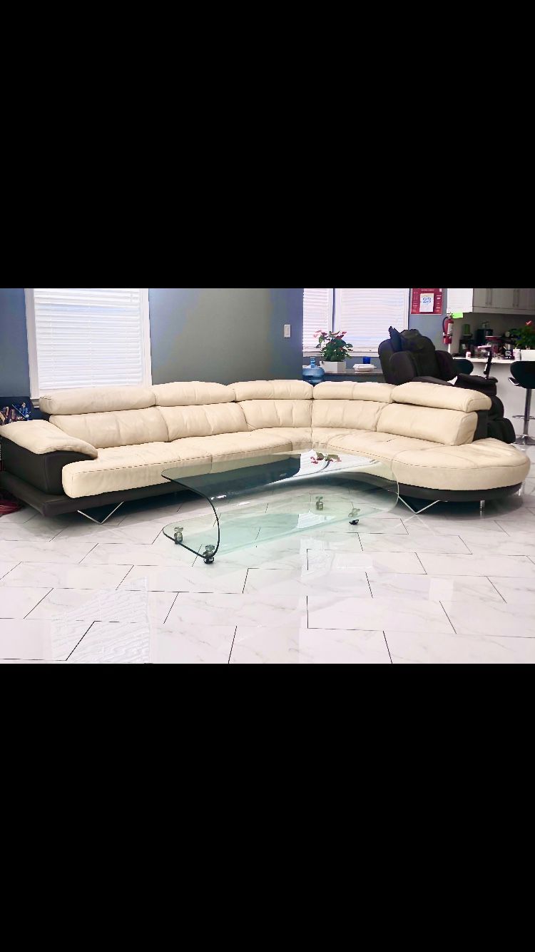 White Real Italian Leather Sectional