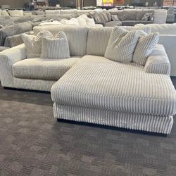Cream White Corduroy Chaise Sectional 