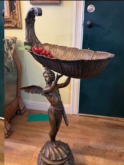 Bronze Winged Angel Figural Pedestal Bowl