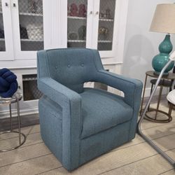Modern Teal Upholstered Swivel Accent Chair
