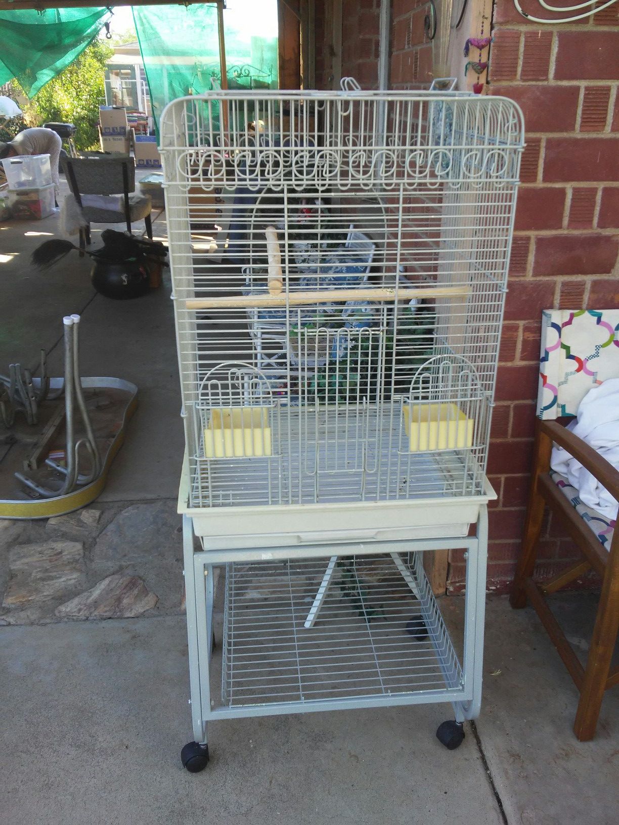 Wrought Iron Bird Cage on wheels 30" x 20" x 20