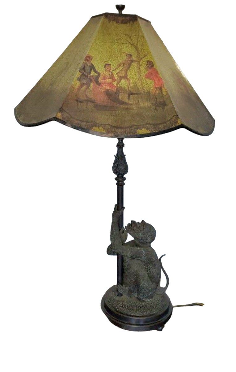 VINTAGE LARGE BRONZE MONKEY LAMP