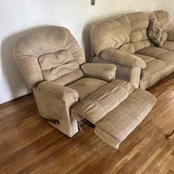 Two piece sofa and recliner set