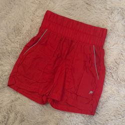 Fabletics Ultra High-Waisted Piped Nylon Short Red Athletic Shorts Small