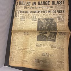 1925 Portland Telegram Arsonist 100 Fires Barge Blast Antique Newspaper