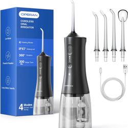 Water Flosser for Teeth, 300ML Portable Dental Flosser with 4 Modes & 4 Nozzles, IPX7 Waterproof Rechargeable Oral Irrigator, Long Battery for Home, B