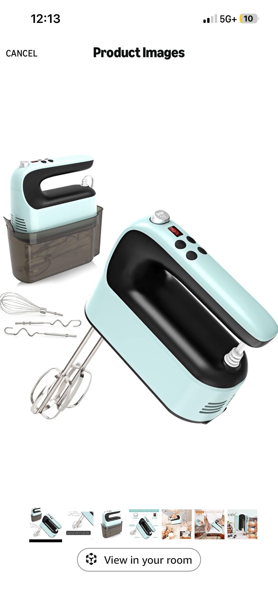 9-Speed Digital Hand Mixer Electric, 400W Powerful DC Motor, Baking Handheld with Snap-On Storage Case, 5 Stainless Steel Accessories, Flat Beaters, D