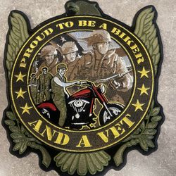 PROUD TO BIKER AND VET BIKER PATCH 10 INCH PATCH