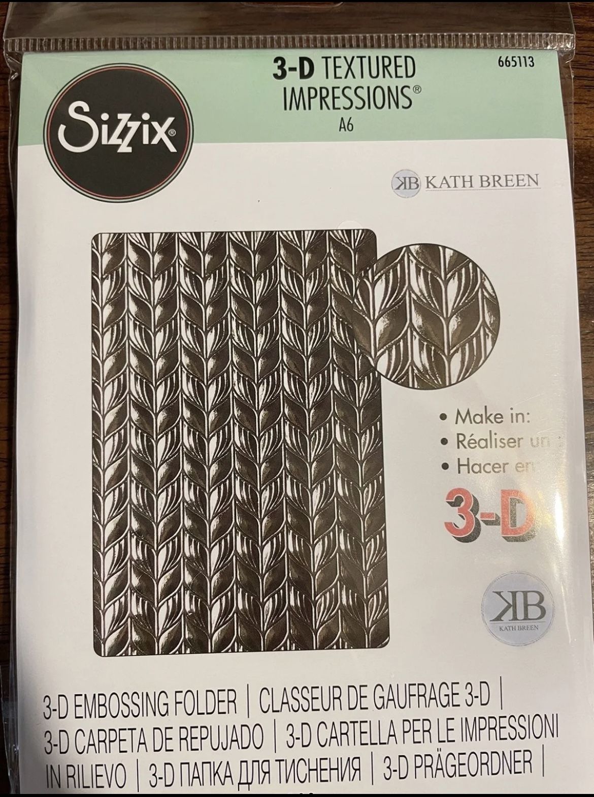 Sizzix 665113 Linear Leaves 3-D Textured Embossing Folder