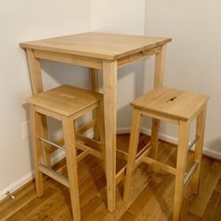 3-Piece IKEA BJÖRKUDDEN Bar Table Set - Solid Birch - Table & 2 Bar Stools