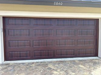 Wood Look Steel Garage Door 16x7 – Installed! (Short / Long Panel)