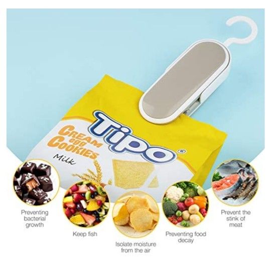 Bag Sealer, Food Sealer for Food 2 In1 Mini and Cutter Portable Handheld Heat Vacuum Sealer with Detachable Hook for Snack Plastic Bag Food

