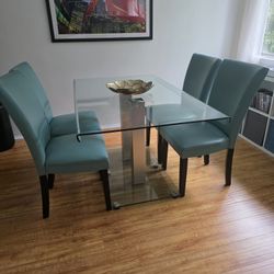 Glass Dining Table and 4 Teal Chairs