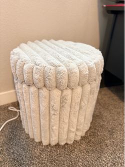 Soft plush round gray accent seat storage ottoman stool