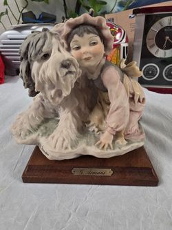 Vintage Large 1982 G. ARMANI Sculpture ( Girl w/Sheep Dog) MADE IN ITALY