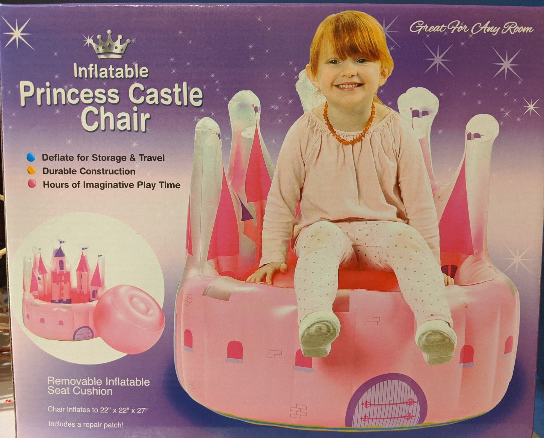 New in Box Inflatable Princess Castle Chair for kids
