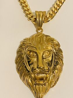 14k Gold Filled Finish Big Lion Head Pendant with Cuban