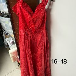 Red Strapless Sequin Evening Gown – Off-the-Shoulder Elegance