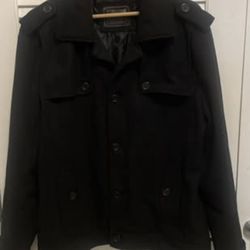 21 Men Black Wool Blend Pea Coat Men's Size XL