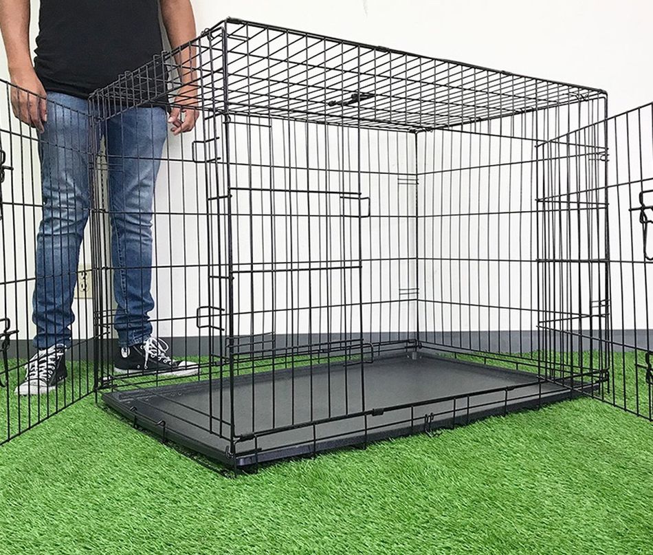 Brand New $55 Folding 42” Dog Cage 2-Door Pet Crate Kennel w/ Tray 42”x27”x30”