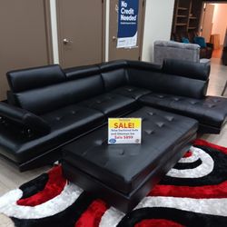 Ibiza Black Leather Sectional Sofa W/Ottoman---$899---Wow!!!---Same Day Delivery Available 