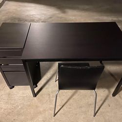IKEA Brown Desk With File Cabinet And Chair