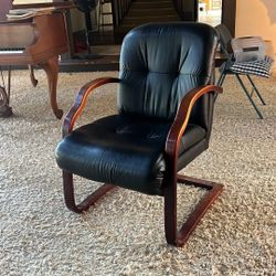 Leather wood armchair