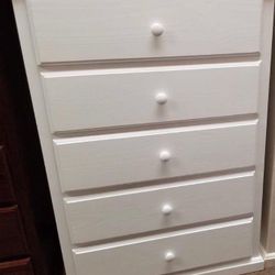 White Dresser 5 Drawers 100% Pinewood