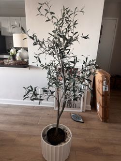 Faux Olive Tree in White Pot