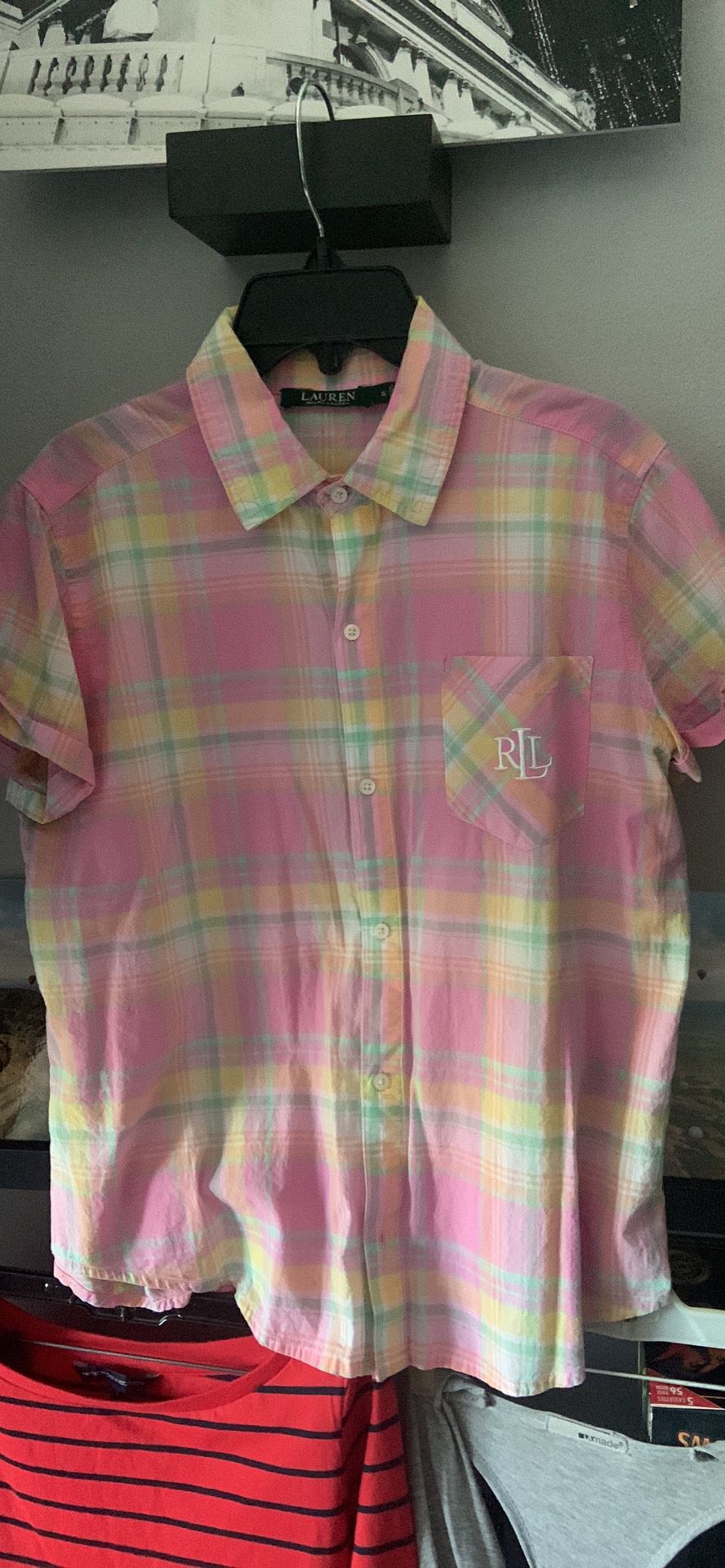Top.. Ralph Lauren Pink Madra Camp Shirt With Pocket Logo Size Small 
