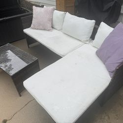 Outdoor Couch Sectional And Two Chairs With Table