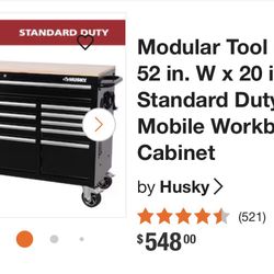 Modular Tool Storage 52 in. W x 20 in. D Standard Duty Black Mobile Workbench Cabinet